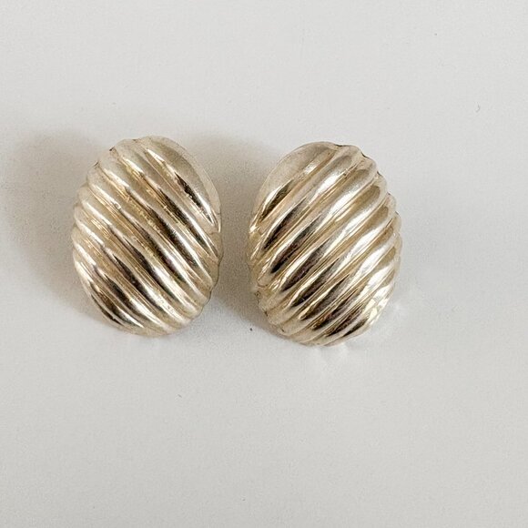 Oval Textured Sterling Silver Stud Earrings, Mexican Sterling Silver Studs - Picture 4 of 9